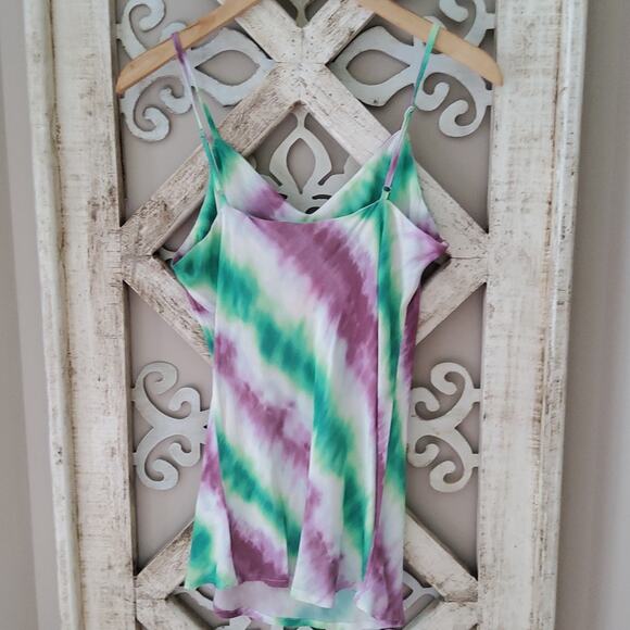 Blue B Junior Lightweight Rayon Tank Top in Colorful Purple & Green Tie Dye - Picture 7 of 9